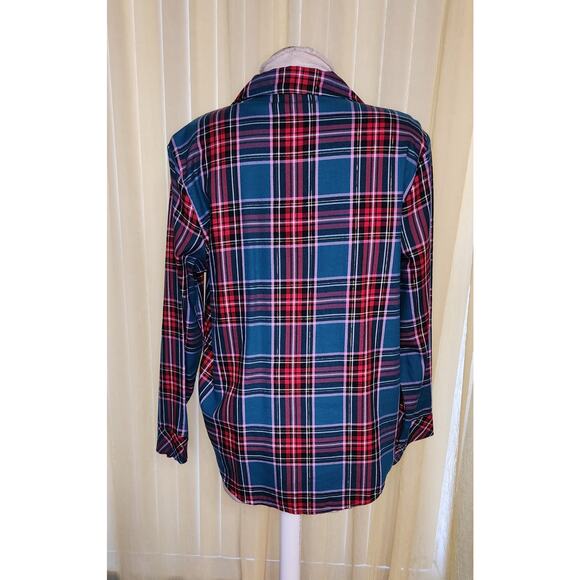 Victorias Secret Pajama Top Womens Plaid‎ Red Green Sleep Shirt Size S - Picture 2 of 5